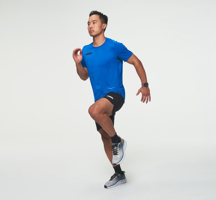 Hoka One One Mens Tops - Performance Short Sleeve - Blue - MEQD36029